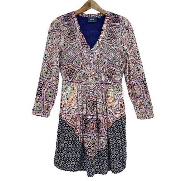 Anthropologie Maeve Sleeved Amethyst Smocked Button Up Bodice Dress Boho Fall SP - Picture 1 of 12